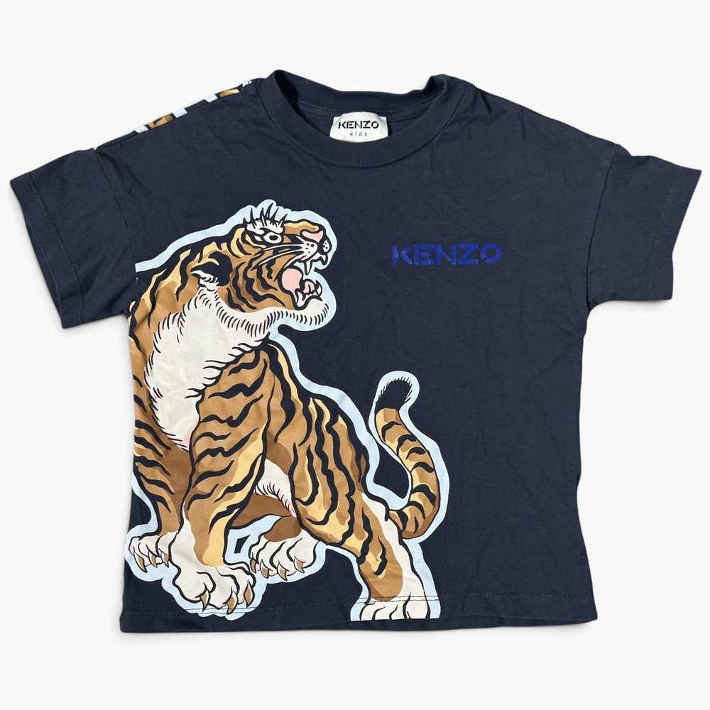 Kenzo Boys Gray Tiger Print T-Shirt Size 4A /104 Cotton Short Sleeve Designer